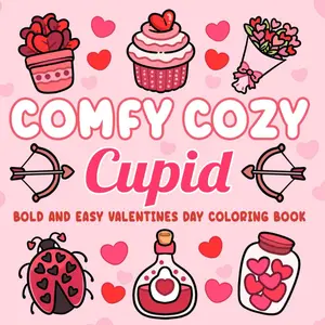Comfy Cozy Cupid: Valentines Day Coloring Book with Bold & Easy Designs for Adults, Teens & Kids: Bold & Easy Coloring (Bold, Easy & Cute Coloring Books)