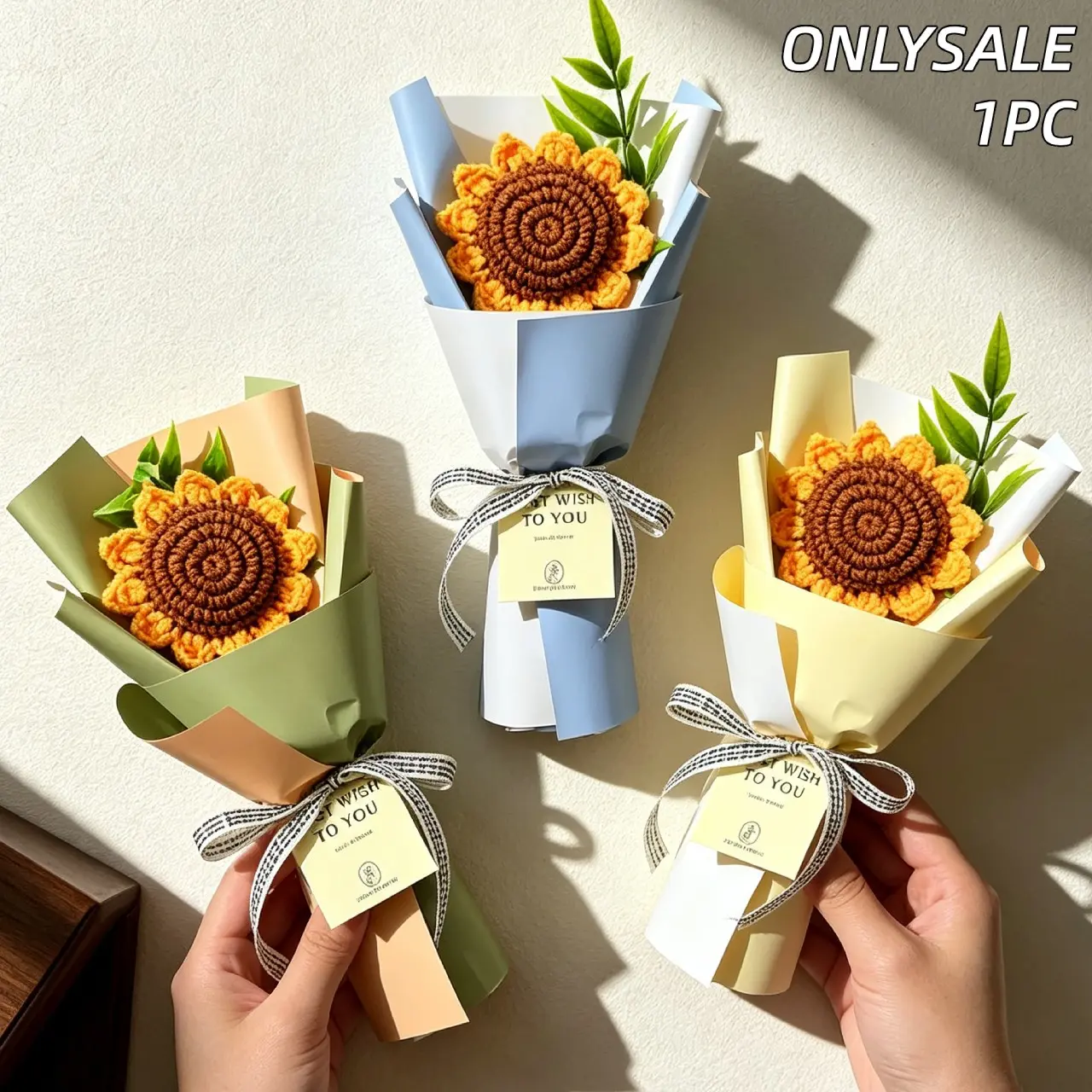 Handmade Crochet Sunflower Bouquet, Artificial Flowers, Artificial Flower Decorations, Flower Design Decorations, Graduation Gift for Students, Teachers, Graduation Decor, Photo Prop for Celebrations, Fake Floral Decor