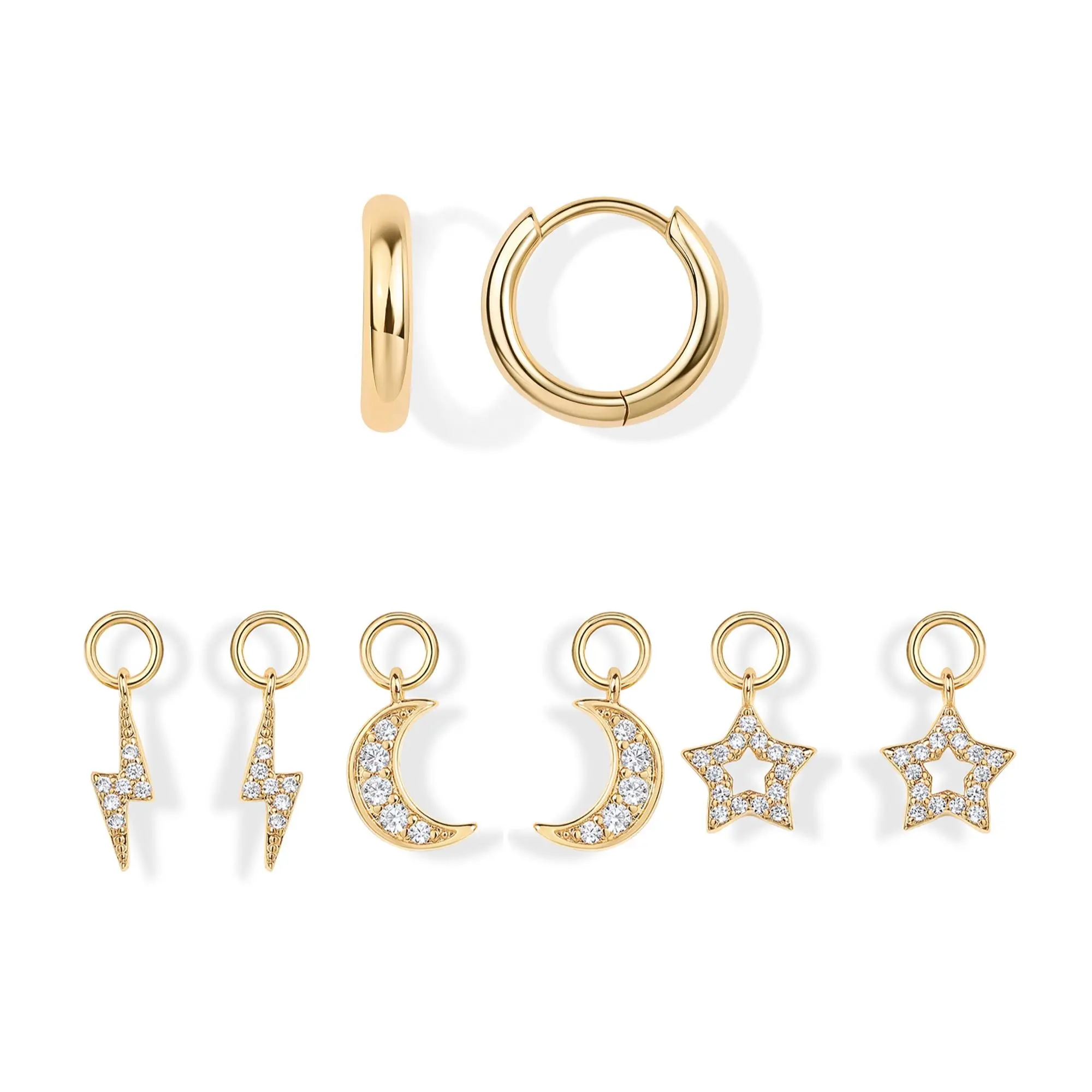 PAVOI 14K Gold Plated Huggie Earrings and Charm Set for Women - Mix and Match Earring Pack with Cute Charms - Dainty Motif Removable Earring Charms