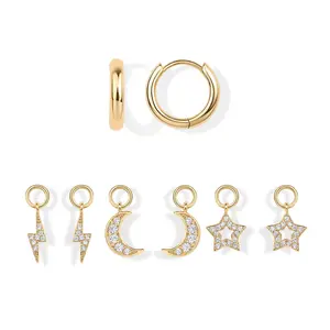 PAVOI 14K Gold Plated Huggie Earrings and Charm Set for Women - Mix and Match Earring Pack with Cute Charms - Dainty Motif Removable Earring Charms