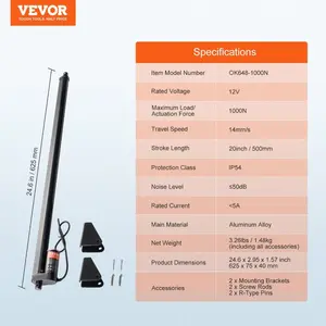 VEVOR Linear Actuator 12V, 20 Inch High Speed 0.55/s Linear Actuator, 220lbs/1000N Linear Motion Actuator with Mounting Bracket and IP54 Protection