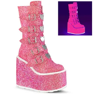 Demonia Swing-230G Pink Glitter Knee-high Boots