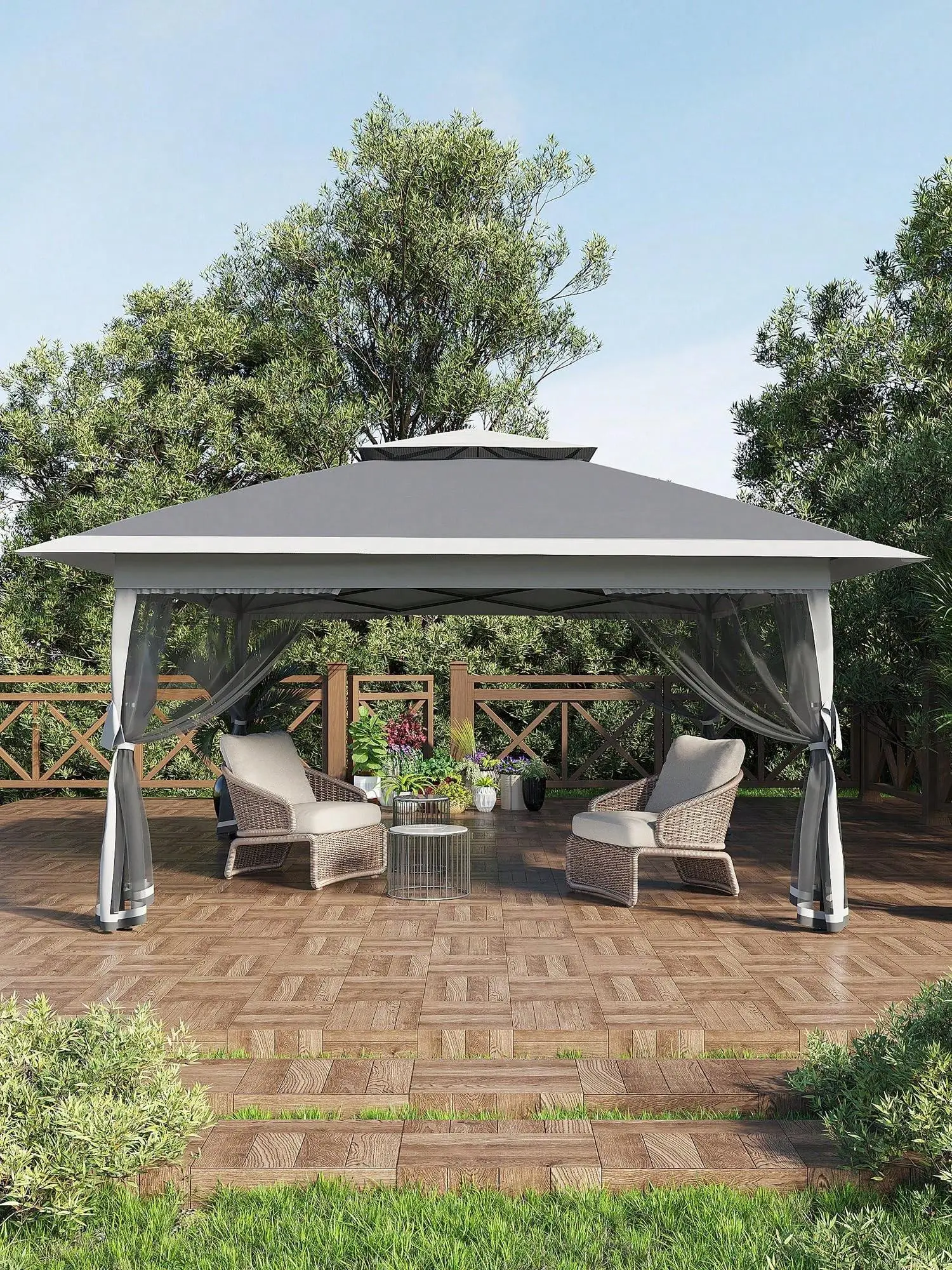 Gaomon Rustproof Aluminum Frame Hardtop Gazebo (13x13ft) - Family Friendly All-Weather Outdoor Furniture Set with Double Roof, Mosquito Netting, Waterproof Sun Protection Canopy, Quick Setup for Outdoor Patio, Lawn, Watch Party Decor