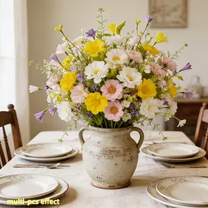 3 Bundles of Artificial Wildflower Bouquets, Artificial Flower Set - Realistic Mixed Daisies And Wildflowers, Suitable for Home Decor, Wedding Centerpiece Decoration - Fake Flowers, for Tabletop, Bedroom, Office