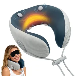 Medicane Neck Travel Pillow with Massage, Shiatsu Massager Cervical Pillows with Heat & Vibration, Ergonomic Memory Foam Comfortable Eye Mask, Perfect for Airplane, Car, Office, Home Use, Pain Relief