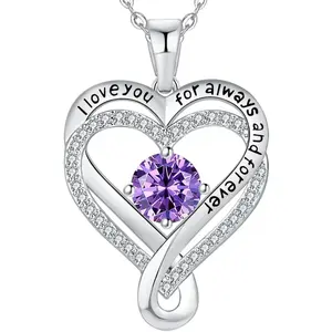 Women's Infinity Heart Birthstone Necklace S925 Sterling Silver - I Love You Gift for Wife Girlfriend Mom Daughter on Birthday & Anniversary Jewelry Pendant