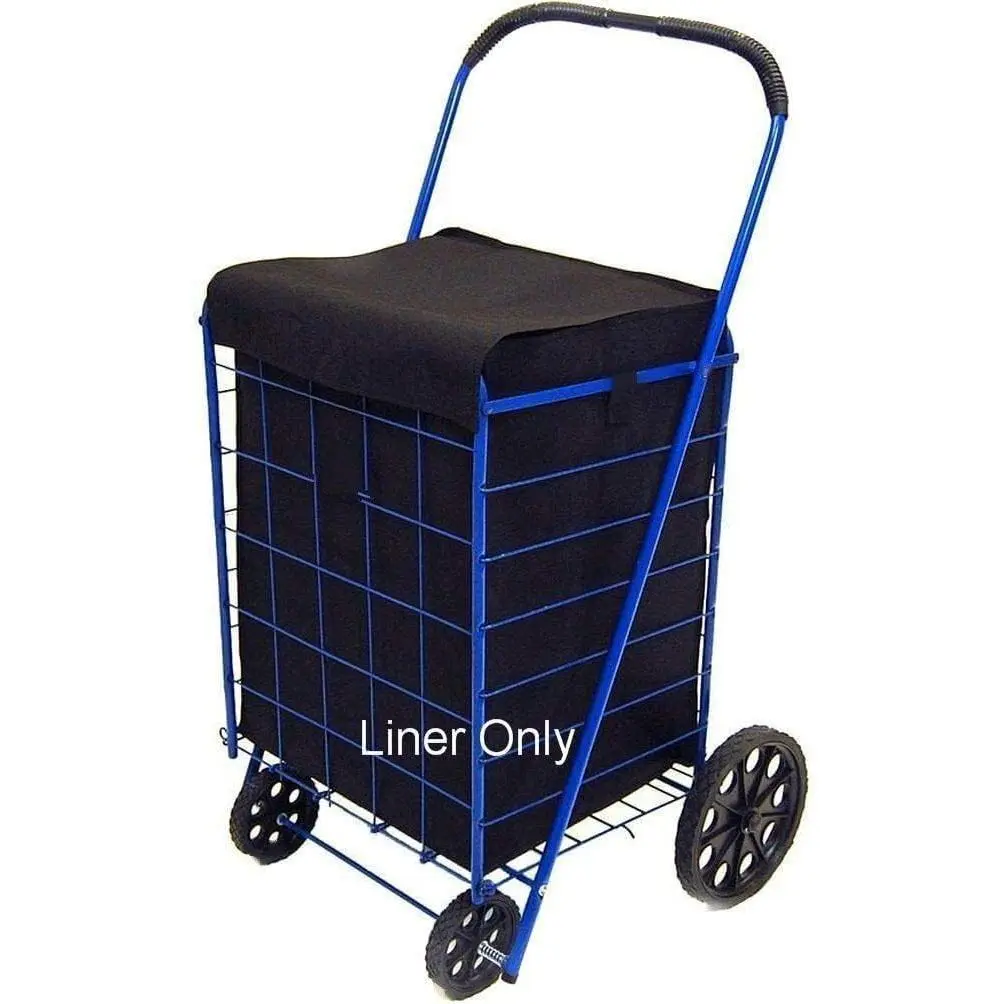 Utility Folding Shopping Cart Liner with Privacy Top Cover - Water Resistant, Lightweight, Non-Woven, Breathable Material, Fastens Securely - Protects Groceries Laundry During Transit (Black)