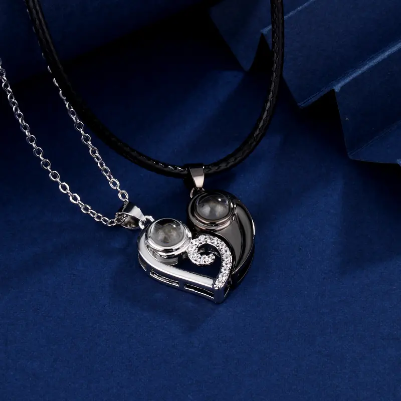 L&M Photo Customized Projection Jewelry Personalized Birthday Gift Heart Shaped Magnetic Projection Pendant Gifts for Women Christmas Gifts for GF Mom Eye Photo Stainless Steel Necklace,custom gift necklace ad