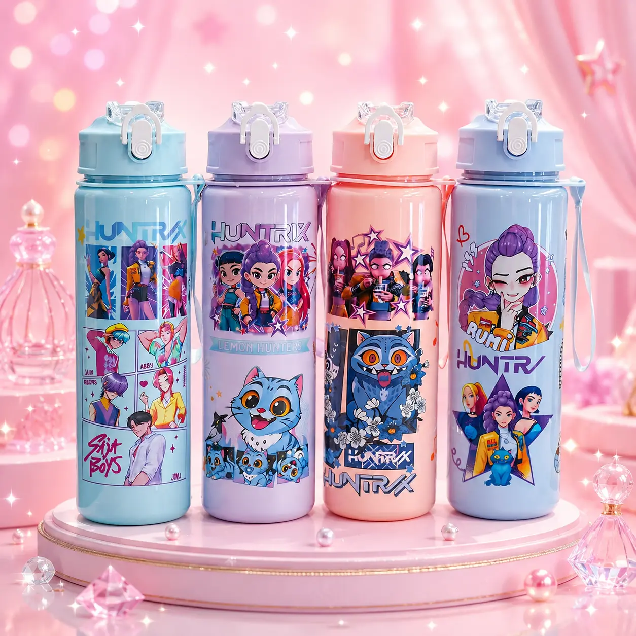 1 PC 500ml Cartoon Anime Tumbler - Reusable Hard Plastic Water Bottle with Lid & Straw, Eco-Friendly Portable Washable Stylish Drinkware for Sports, Camping & Hiking
