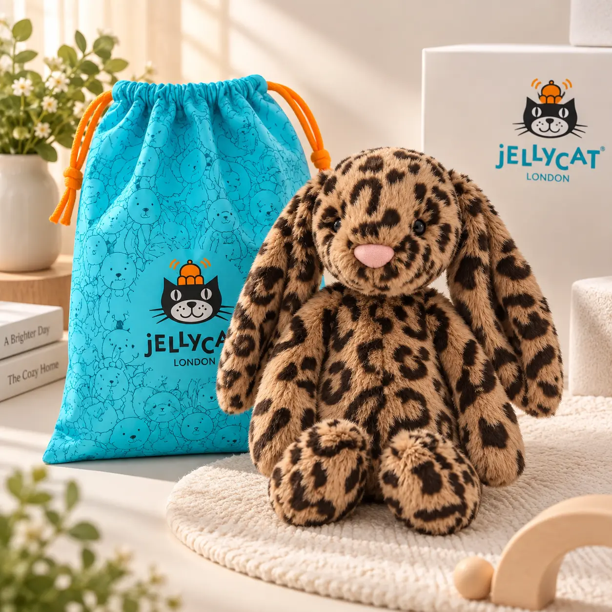 Official Jellycat Leopard Print Bunny Plush, Soft Spotted Rabbit Stuffed Animal