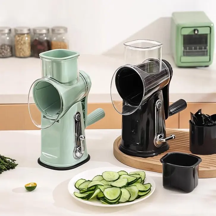 Manual Hand Crank Rotary Grater - 5 Attachments, Solid Base, Ergonomic Handle, Storage Box, Multi-Tasking Versatile Kitchen Tool, Single Unit with Round Blade, Mandoline Slicer, Vegetable Slicer for Meal Prep (Cheese, Veggies, Chocolate), Convenient And E