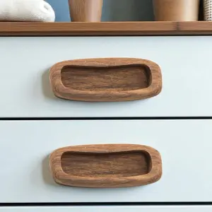 360 stand Brown Teak Wood Drawer Pull Knobs - Set of 2, Moisture Proof