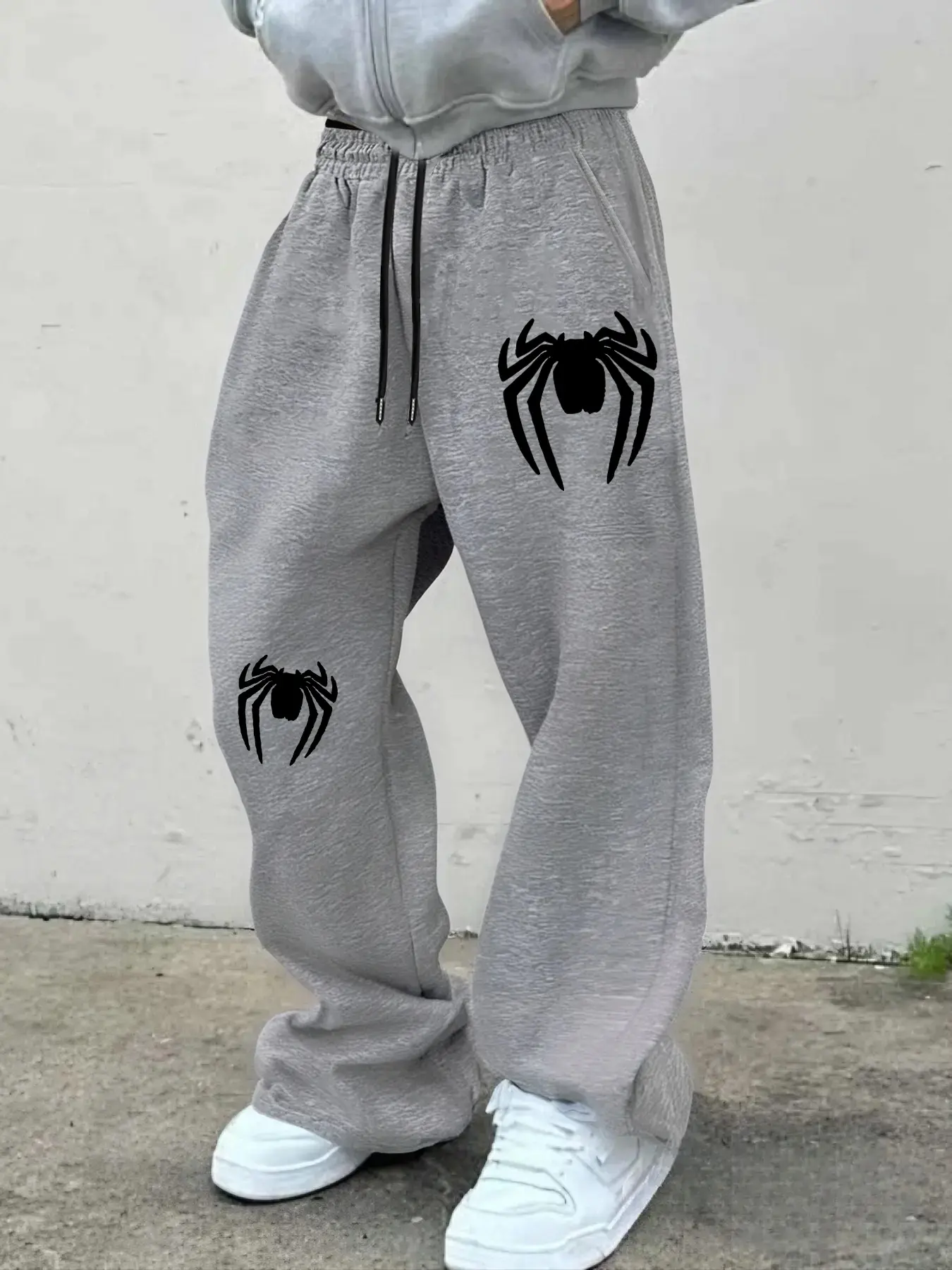 Men's Spider Pattern Print Drawstring Waist Sport Pants, Casual Gothic Joggers, Loose Fit, All Seasons, Unisex