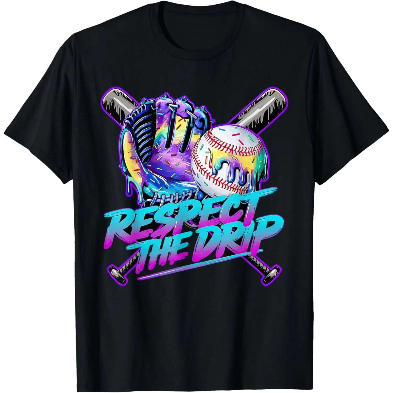 Men's 100% Natural Cotton Soft Sports T-Shirt - Shortsleeve Tee with Baseball Drip Ice Cream Graphic, Moisture Absorb Casual Summer Streetwear Menswear Top, Baseball Theme, Regular Fit