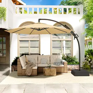 ONBRILL Outdoor Patio Umbrella with Base Includeds, 10 FT Cantilever Umbrella withstands Wind and Weather, Sturdy Sun Shade Hanging Umbrella for Deck, Pool, 240G/M2, UPF50+, Class 4 color fastness