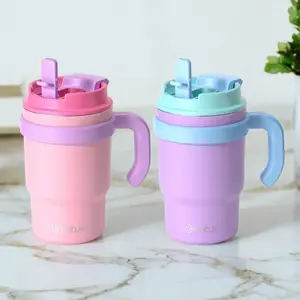 Fimibuke 16oz Kids Insulated Tumbler with Handle & Straws - 2 Pack, BPA FREE Stainless Steel Cups for Toddlers Boys Girls - Flasks, Drinkware