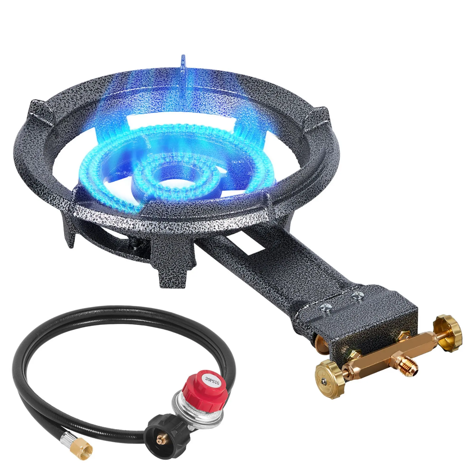 BESTFIRE 90K BTU Single Burner Outdoor Stove: Portable 13" Cast Iron Propane Gsa Burner with Adjustable Pressure Regulator，Perfect for Outdoor Cooking Camping Accessory Camping Equipment picnic cooker gas stove psi regulator bbq camp turkey frying