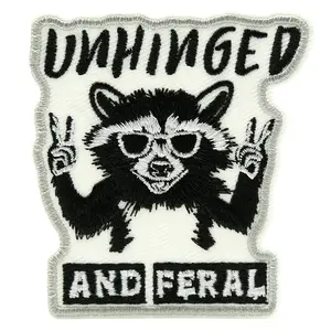 1 Count Unhinged and Feral Iron On Patches, Funny Meme Raccoon Patches for Backpacks, Clothes, Funny Animals DIY Appliques for Trucker Hat, Vests, Jackets Sewn Embroidery