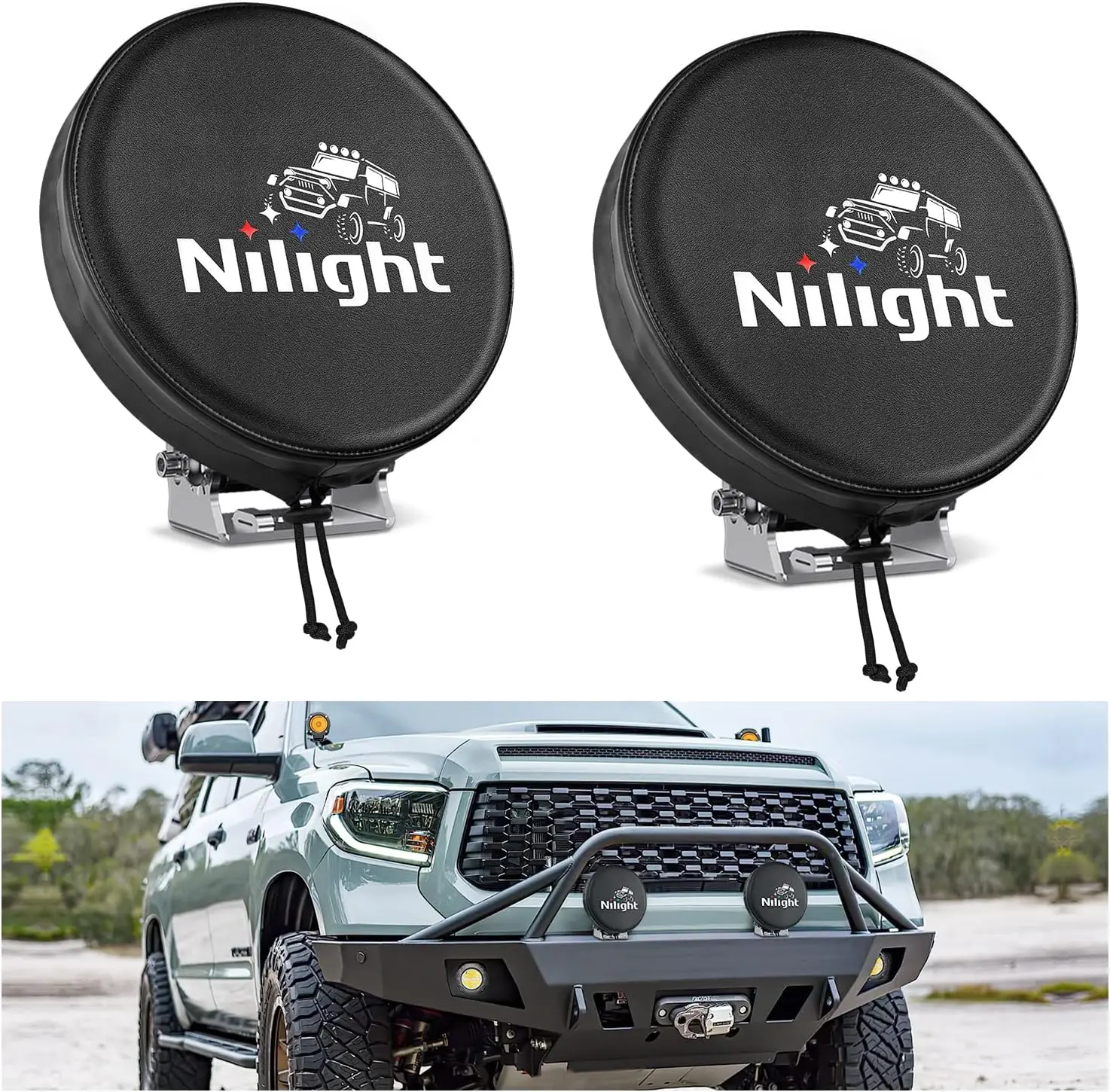 Nilight 5.75in Round Waterproof Offroad Pod Light Cover - 6in Diameter Black Leather Protective Cover, Automotive Car Accessories for Driving Auxiliary Lights