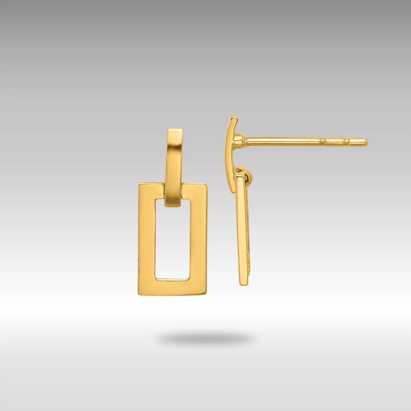 14K Gold Polished Rectangle Post Dangle Earrings - Model YE2174