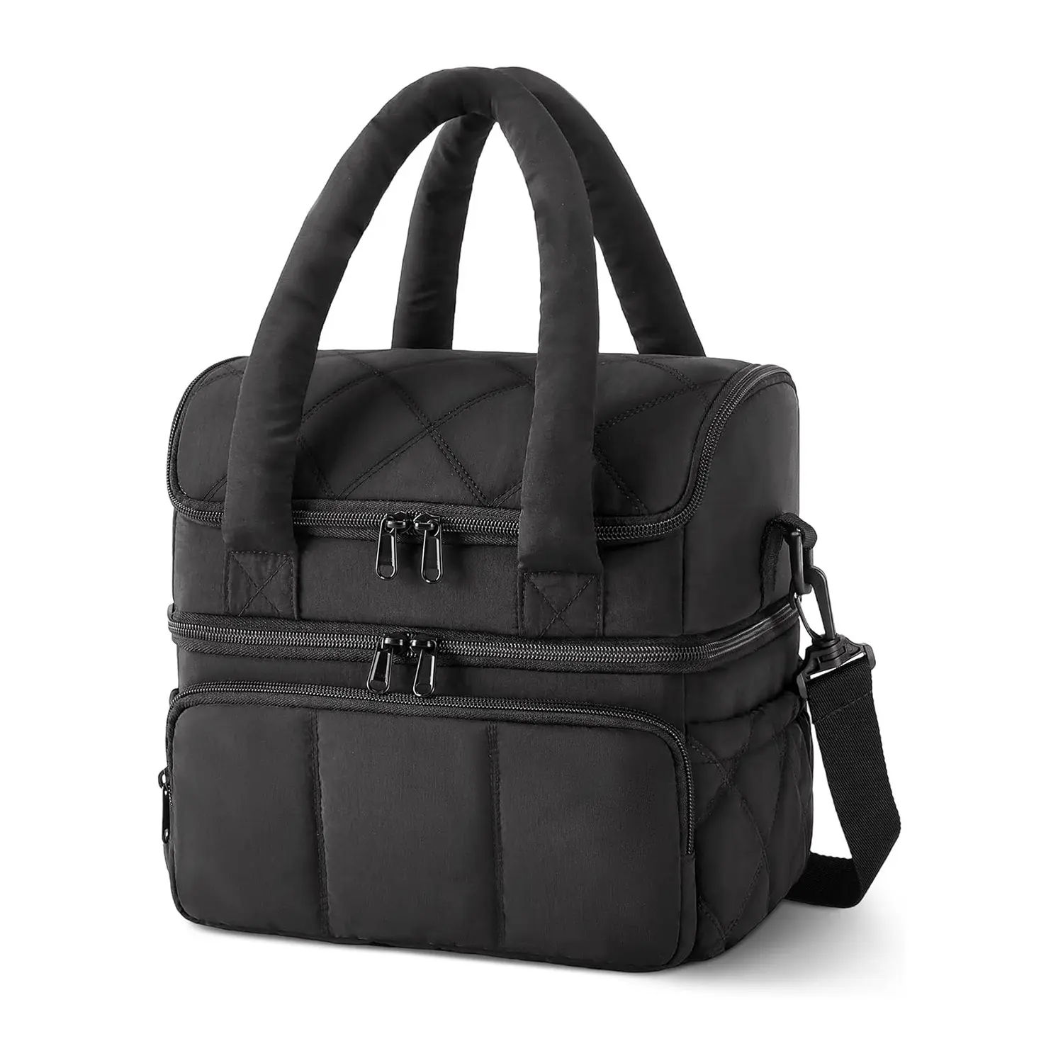 Lunch Bag  Double Deck Insulated Lunch Box, Quilted Puffer Lunch Tote, Leakproof, Durable & Reusable Large Lunch Cooler For Work Picnic Travel Meal Prep