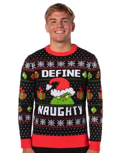 Dr. Seuss GRINCH Men's Define Naughty Fair Isle Holiday Ugly Sweater for Christmas