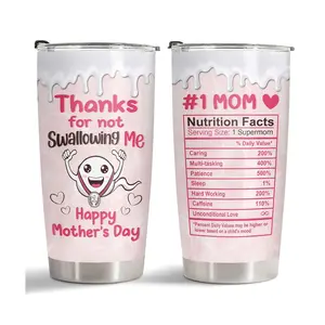 Happy Mothers Day Tumbler with Lid, Mom Travel Mug with Nutrition Facts, Mom Drinking Cup, Funny Mothers Day Gifts from Daughter Son 2025, Stainless Steel Tumbler 20oz