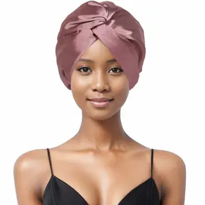 Elegant Double-Layer Twist Shower Cap in Artificial Silk - Free Size 50-60cm, Cross-Twist Design for Secure Fit, Breathable & Lightweight, Perfect for Daily Use