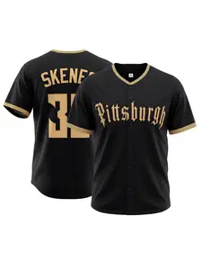Men's Letter & Figure Embroidery Black Baseball Jersey #30, Casual Loose Short Sleeve V Neck Baseball Top for Training, Baseball Outfielder Equipment