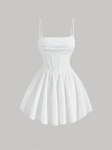 Women's Elegant Spaghetti Strap Strappy Knit Dress, Sleeveless Backless Design, Perfect for Parties & Special Occasions, Stylish Summer Fit
