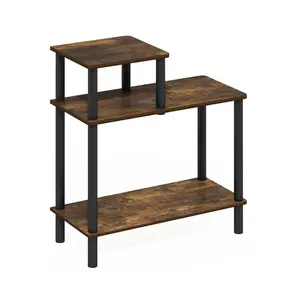 TURN-N-TUBE Amber Pine 3-Tier Side Table Nightstand, Open Shelf Storage, Tool-Free Assembly, Ideal for Bedrooms & Small Spaces