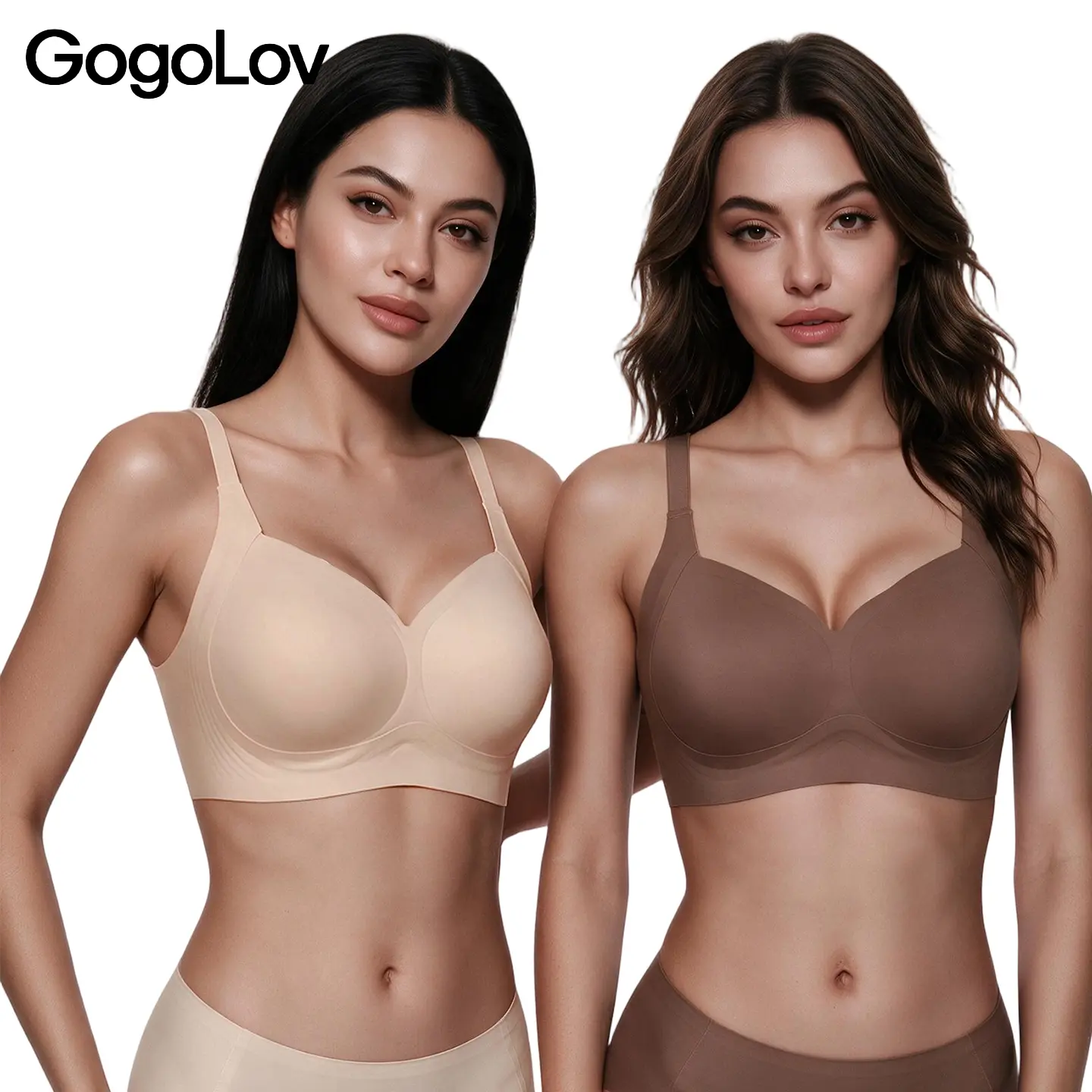 GogoLov Women's Wireless Bra, U-Shape Back, Adjustable Straps, 4-Way Stretchy Elastane, Soft Support, Full Coverage Shaping, Comfort for Backless Outfits, Machine Washable, S-2XL, UFY2033