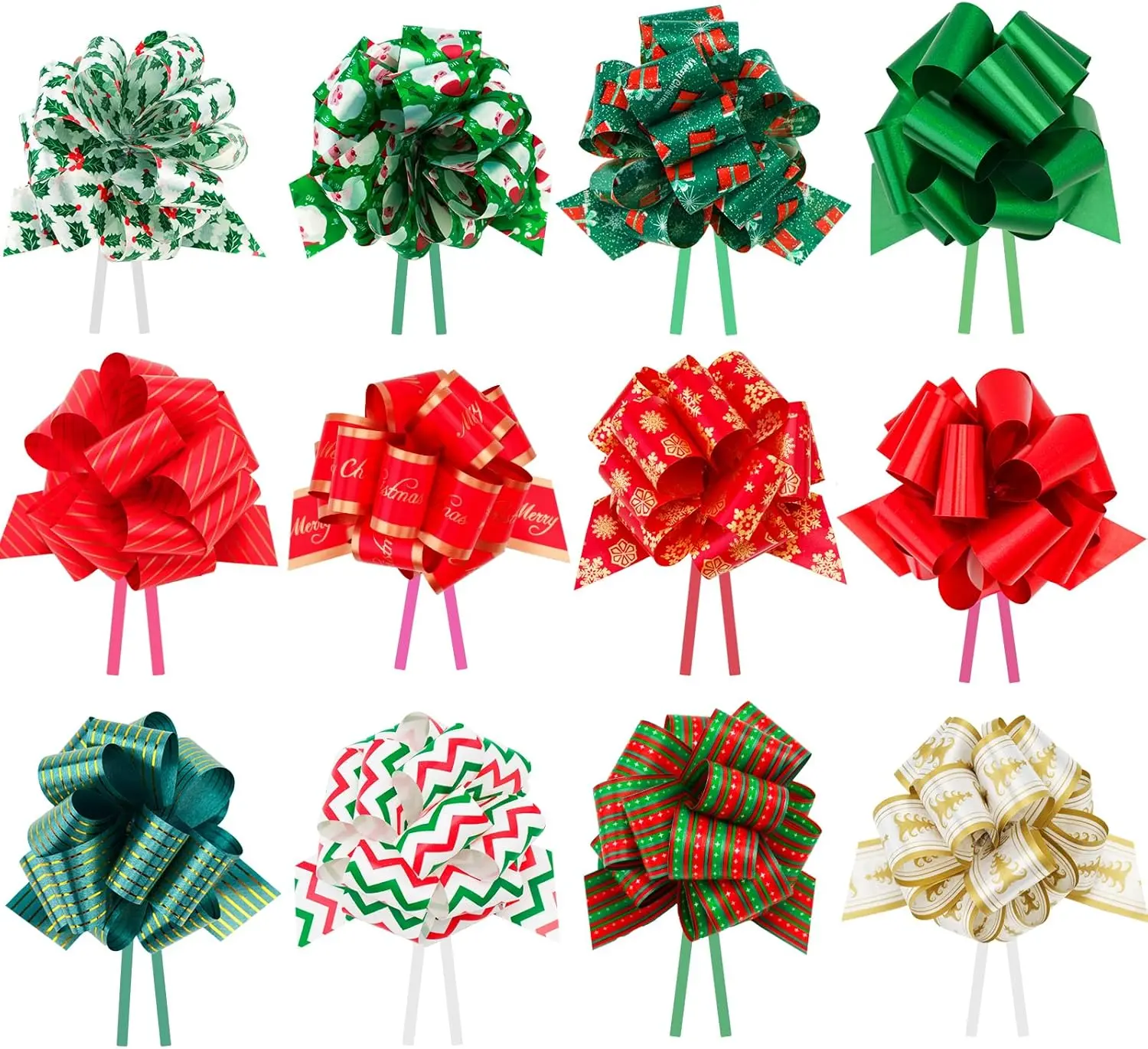 24 Pc Multicolor 5″ Large Pull Bows for Christmas Gift Wrapping – Ideal for Tree, Baskets & Presents