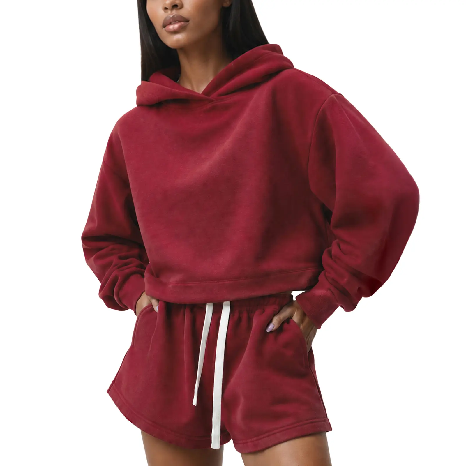 FAIABLE Women’s Cropped Oversized Hoodie Vintage Washed Fleece Sweatshirt 330GSM Thick Baggy Pullover Streetwear Hoodies for Fall Winter