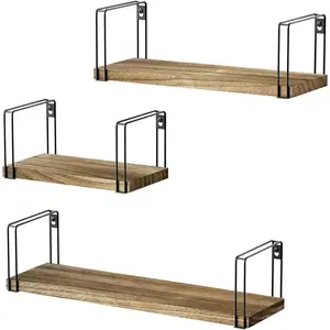 Rustic Floating Shelves, Hanging Shelves Wall Mount Set of 3, 17 Inch  Shelves for Decor, Bedroom, Bathroom, Laundry Room, Living Room, Kitchen, Office - Carbonized Black