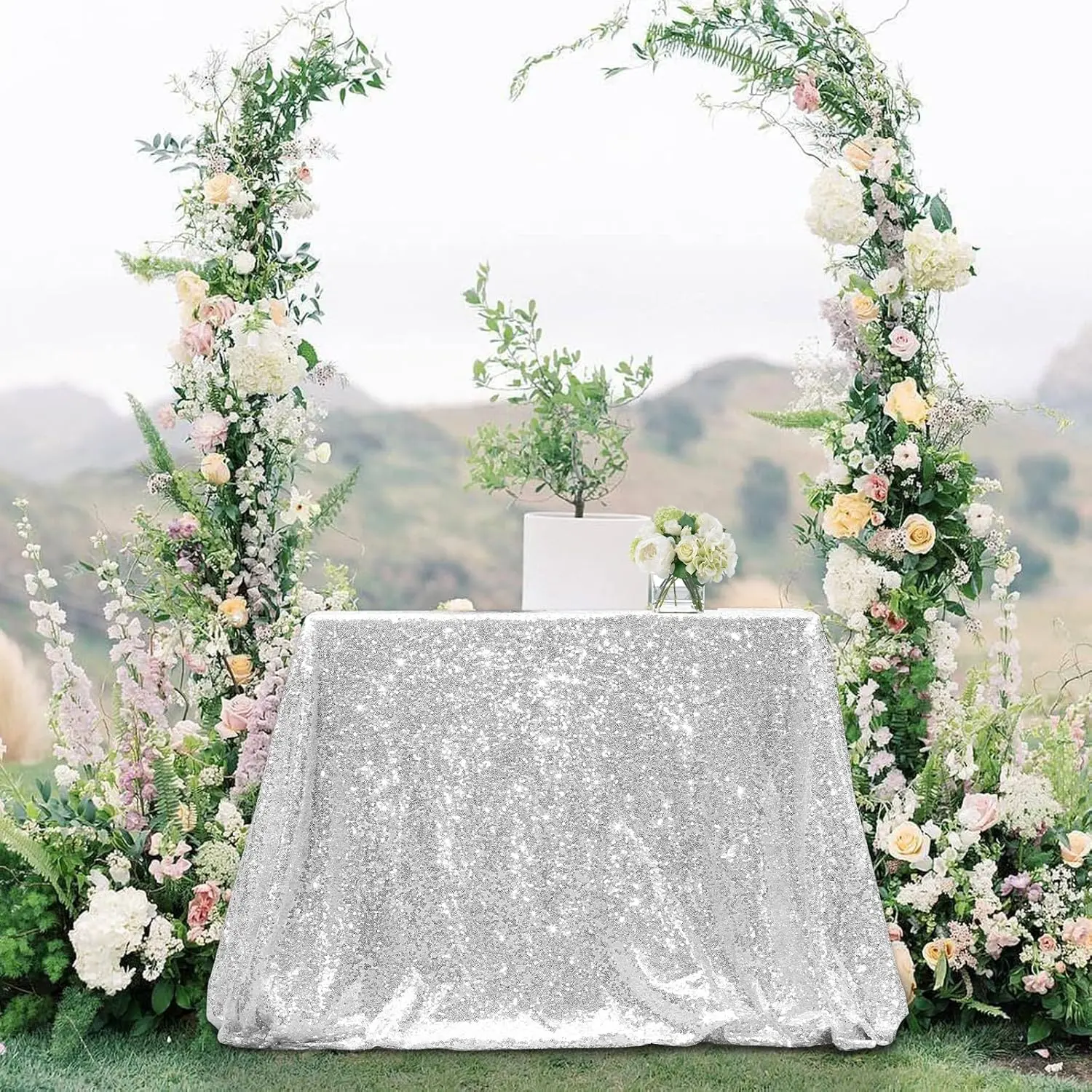 Glitz Happy Glitter Durable Sequin Tablecloth - Sparkly Gold Rectangular/Round Household Kitchen Linen, 50"x80" Rectangle/50" Small Round, Festival Decorations, Baby Shower/Birthday Party Accessory, Decorations Accessories