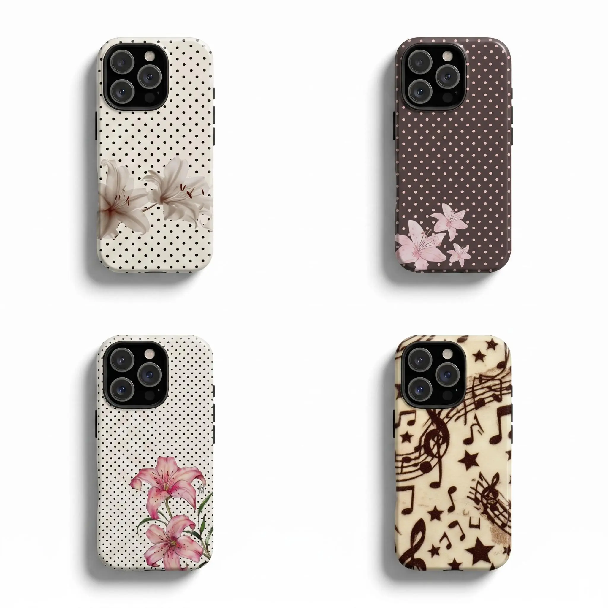 Lily Floral Polka Dot Phone Case,Vintage Aesthetic Gift for Her,Compatible with iPhone 17 Pro Max 16 15 14 13 12 11 Pro MaxSeries, Samsung Galaxy S21, S22, S23, S24, S25, S26,Trendy and Protective Case for Every Style