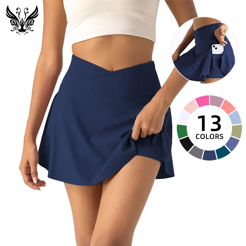 Women's Athletic Skort with Crossover High Waist, Built-in Shorts, and Hidden Pocket, Stretchy Quick-Dry Fabric for Tennis, Workout & Daywear, Stretch Fabric, Workout Wear, Skirts