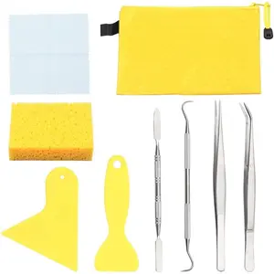 9PCS Beginner Mosaic Tools and Supplies Kit, Includes 2 Scrapers 2 Tweezers 1 Double-Ended Hook 1 Spatula 1 Sponge 1 Cleaning Cloth 1 Zippered Waterproof Bag for Mosaic Making