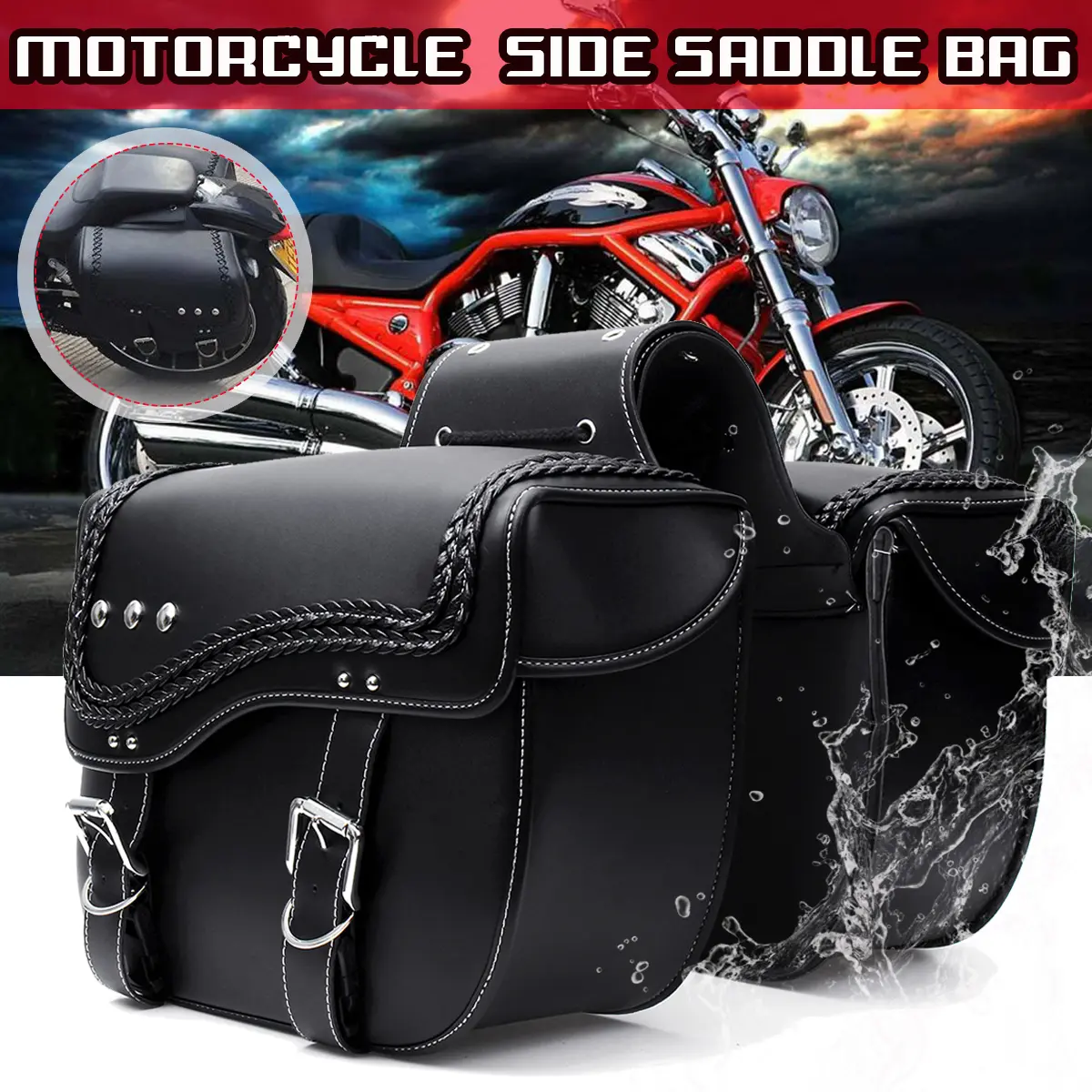 2-Pack Universal PU Leather Motorcycle Saddlebags - Waterproof, Heat Resistant, Easy to Install Side Bags with Buckle Fasten, Tool Storage & Spacious Capacity, Motorcycle Accessories Luggage Paniers