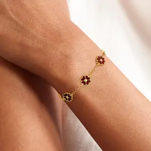 Tewiky 14K Gold Plated Lucky Clover Bracelets for Women, Trendy Thin Dainty Paperclip Chain Bracelet 6 Color Options Fashion Jewelry Accessories Easter & Mother's Day Gifts for Her