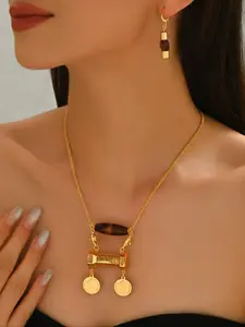 Fashion Natural Agate 3-Piece Set with Vintage Ethnic Style, Unisex Tassel Necklace and Earring Set for Holiday Parties, Random Agate Pendant Design, Vintage Jewelry Set