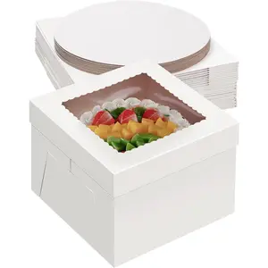 20Pack 12 Inch Cake Boxes With Cake Boards (10 boxes & 10 boards), 12X12X8 Inch White Bakery Boxes With Windown For Cajas Pasteles, Cookie, Pastries,Pie, Wedding, Birthday, Fathers day