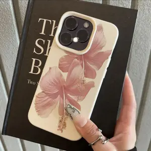 Pink Hibiscus Elegant Suitable for TPU Pattern Compatible with iPhone 16 PRO MAX Case, Anti-Drop Protective Cover High Aesthetic