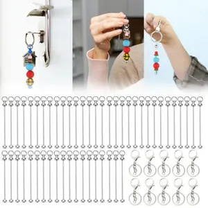 50 Pcs Beadable Keychain Blank Bars, Metal DIY Charm Links with Easy Detachable Design for Craft Jewelry Making Supplies