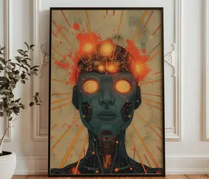 [SALE UP TO 40%] [Unframed] Cyberpunk AI Robot Wall Art - Futuristic Android Portrait Print - Sci Fi Neural Network Poster - Tech Futurism Decor