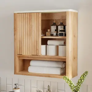 REDLEMON Wall Bathroom Cabinet, Wall-Mounted Bathroom Storage Cabinet with Sliding Barn Door and 1 Adjustable Open Shelf, for Bathroom and Kitchen