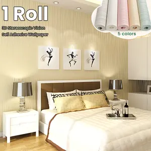 3D Visual Effect Modern Line Pattern Self-Adhesive Wallpaper, Thick Non-Woven Material, Multiple Sizes and Colors, Living Room, Bedroom, TV Background Decor