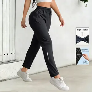 Women’s solid-color straight-leg pants, stylish mid-rise stretch fabric long pants, women’s casual athletic pants, lightweight summer bottoms