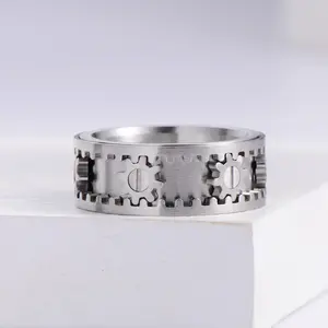 New Men's Stainless Steel Ring Rotatable Gear Ring Gift Box Packaging Holiday Gift